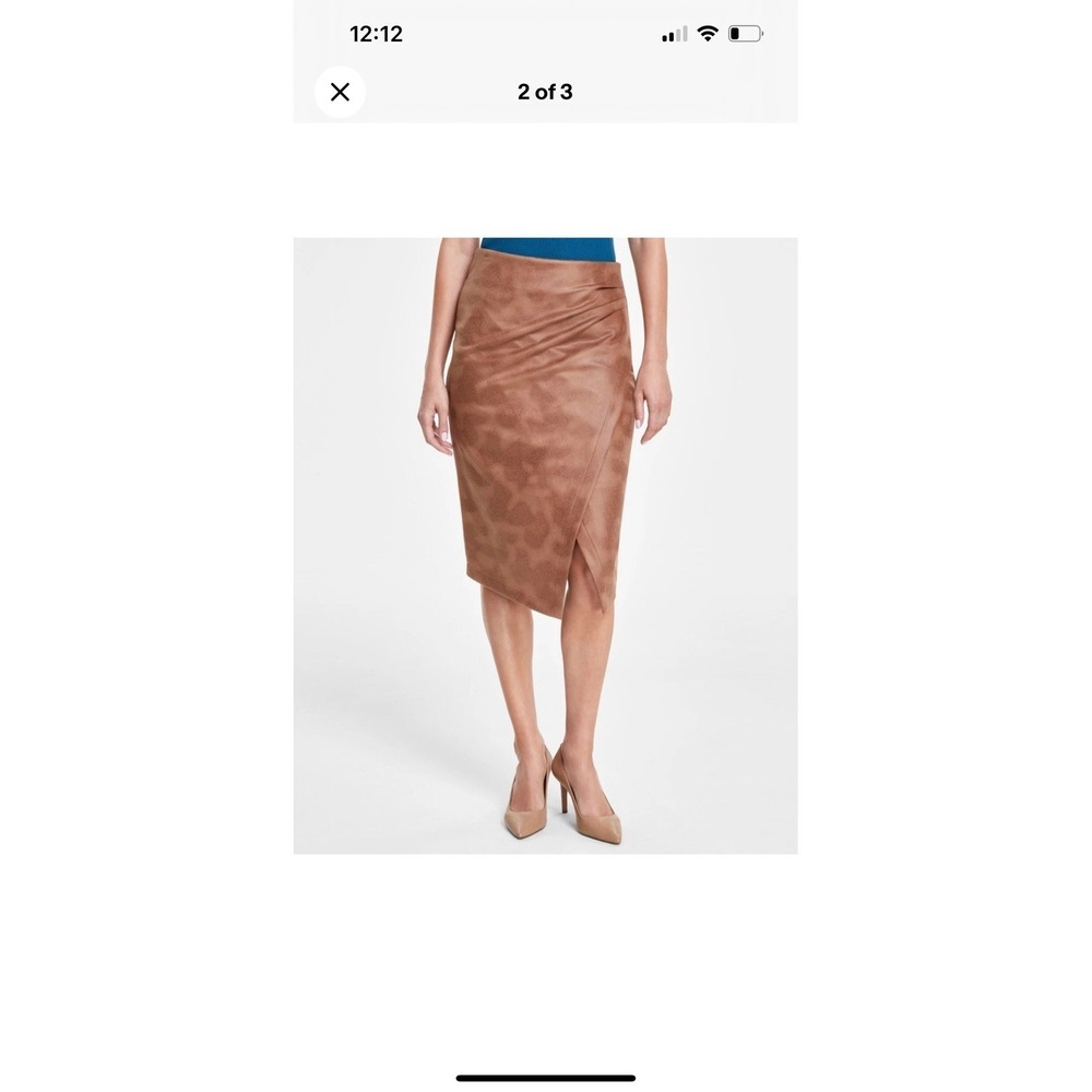 T Tahari Women's Ruched Faux Suede Skirt - Hazelwood - Size 8‎ Brown